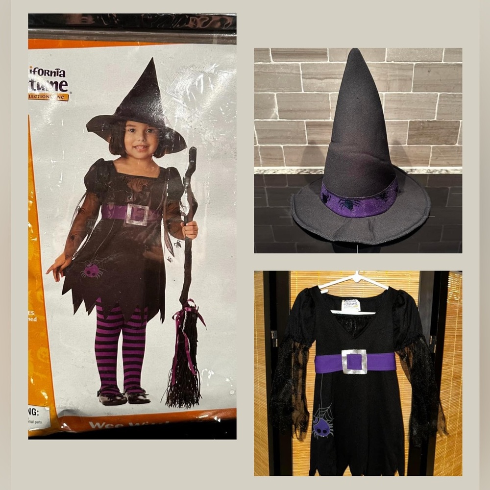 California Costume Wee Witch Halloween Costume Girls sz M 3-4 Dress Hat & Tights
